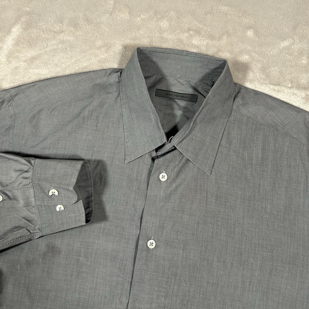 John Varvatos Collection Luxury Dress Shirt Men 41/16L Gray 2019 $188 Made Italy